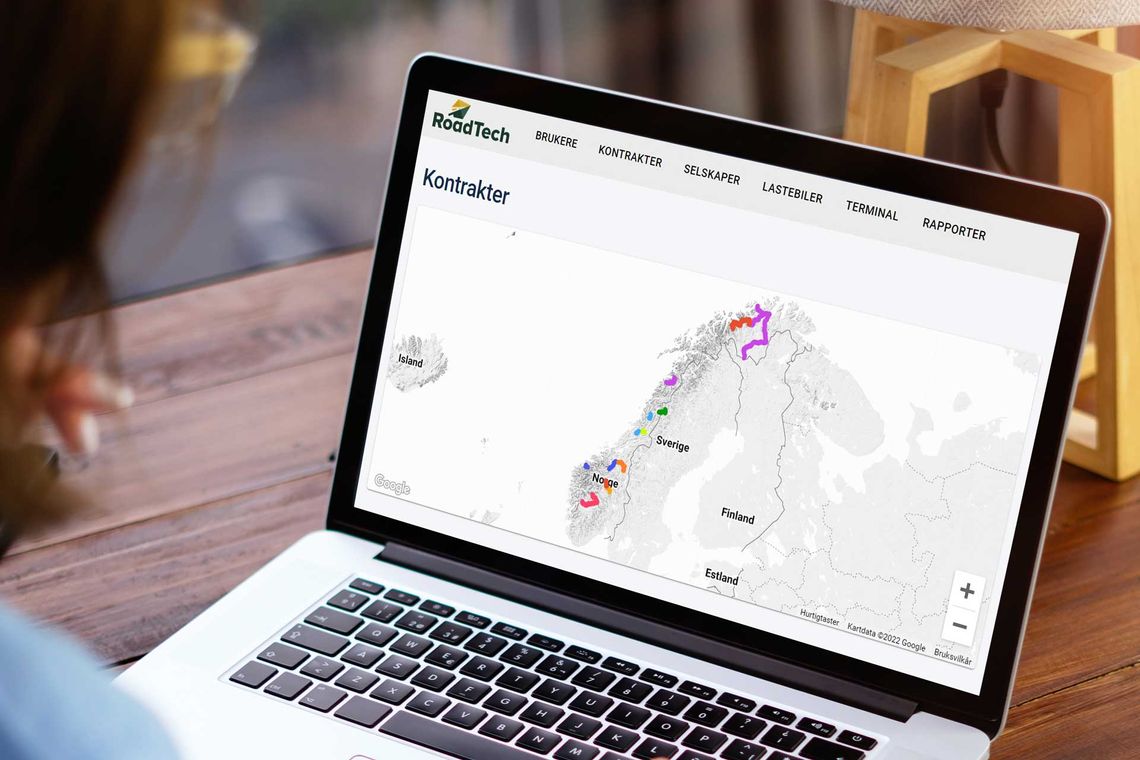 Skjerm på PC som viser eksempel på bruk av Roadtech digital plattform